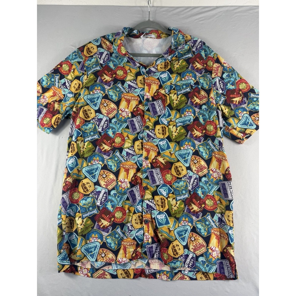 Disney Parks colorful aop patchwork style ss button up shirt, no Tag, men's 2x